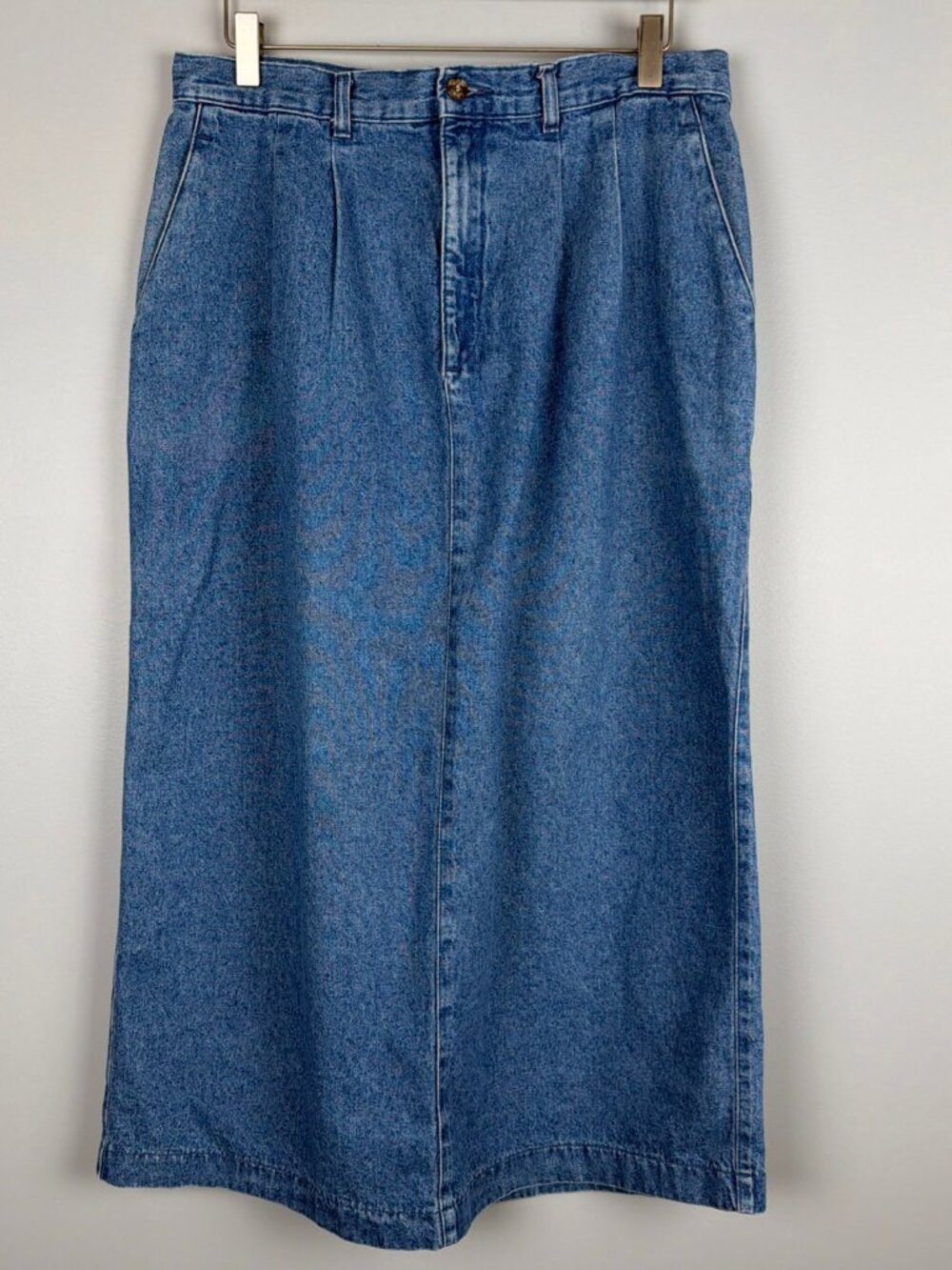 Vintage Lee Denim Maxi Skirt Womens 14 Reg Blue Pleated Western Coastal Cowgirl